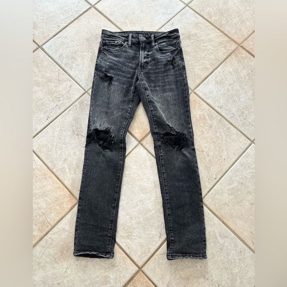 American Eagle Next Level Flex Black Jeans with Knee Holes Size 29x32 - Picture 1 of 9